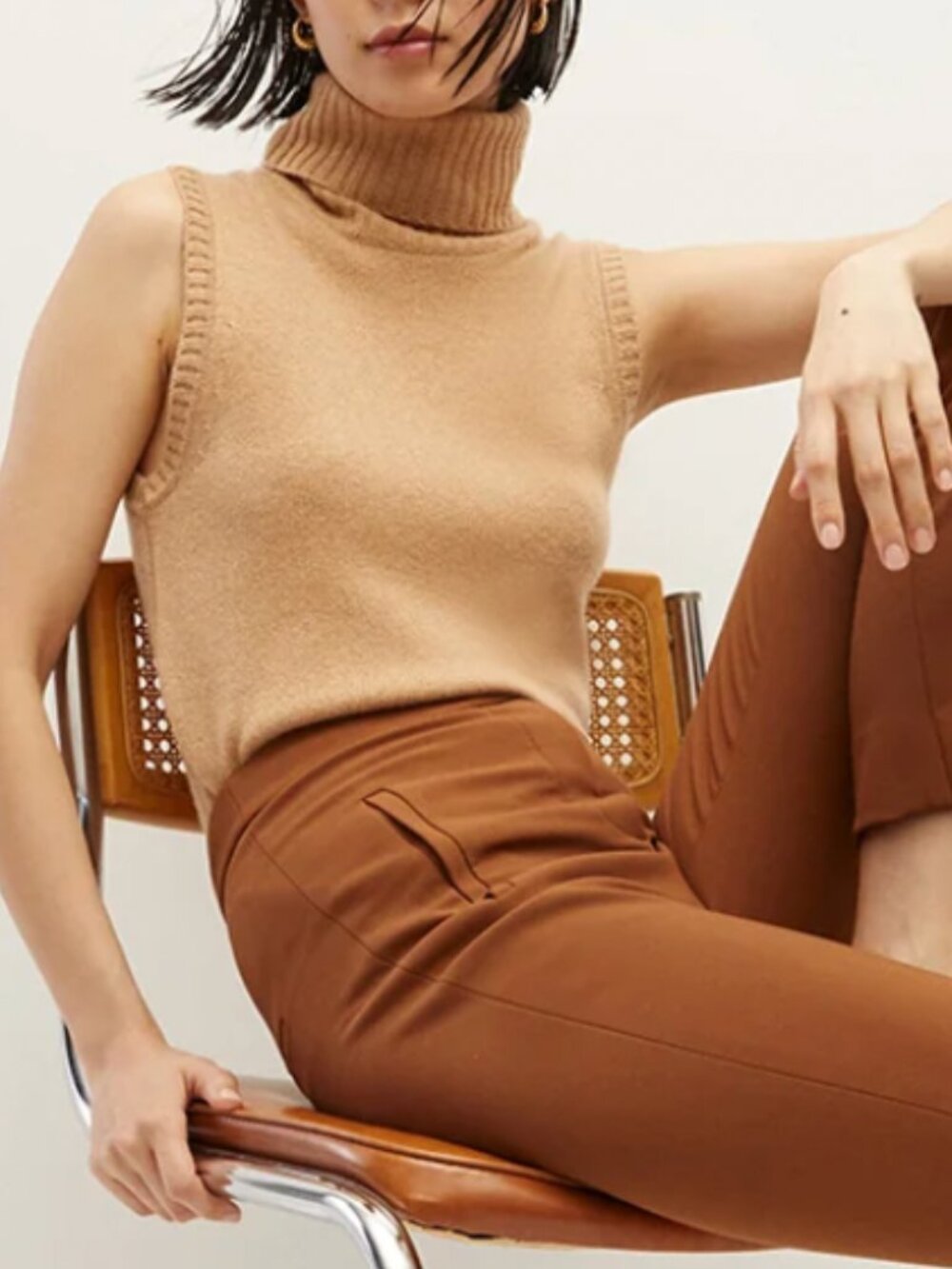 Veronica Beard Mazzy Cashmere Sleeveless Sweater - Camel Quiet Lux Minimalist